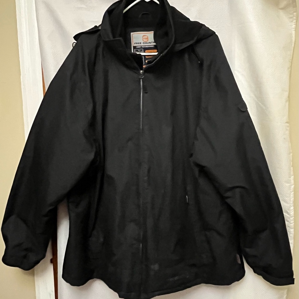 Free Country 3X Men's Winter lined Black Water / Wind resistant zip front coat